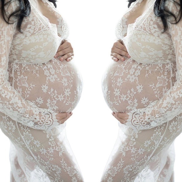 Sexy Boho Lace White Deep V Long Lingerie Dress - Picture 13 of 16